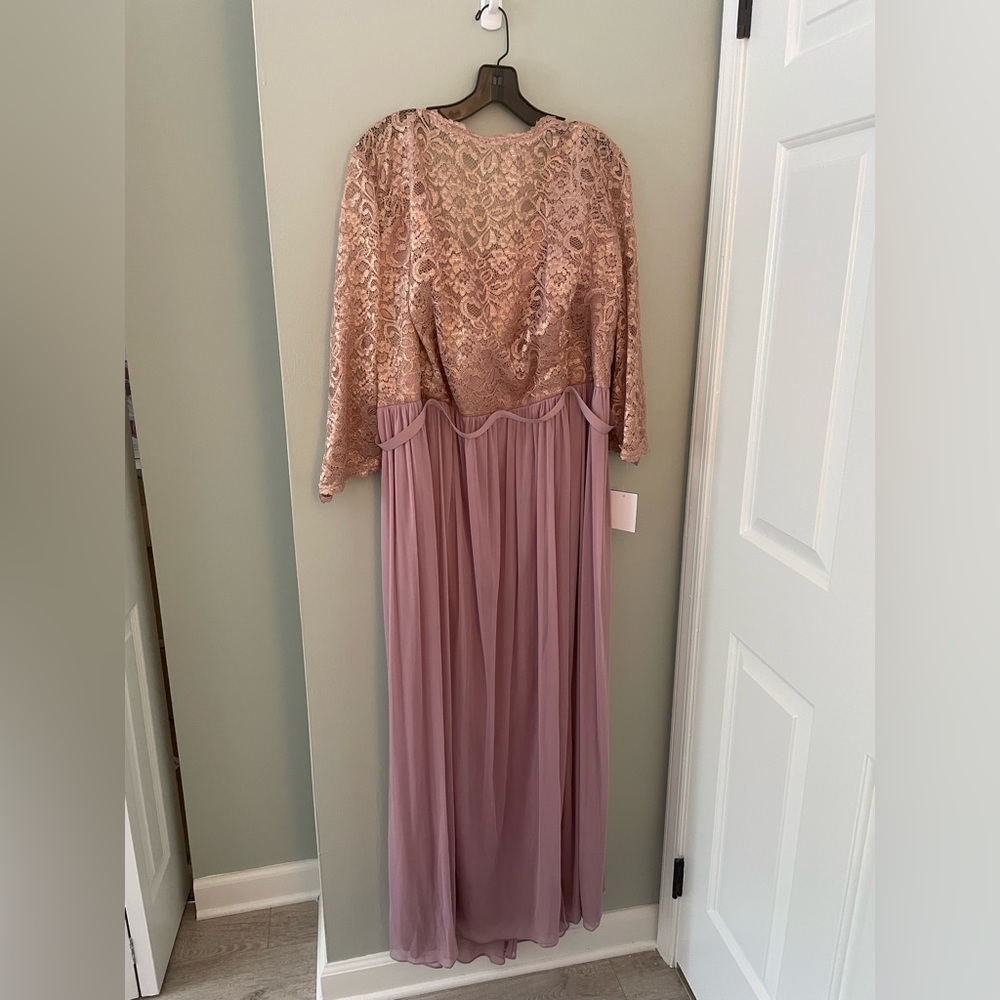 three-quarter lace and mesh bridesmaid dress